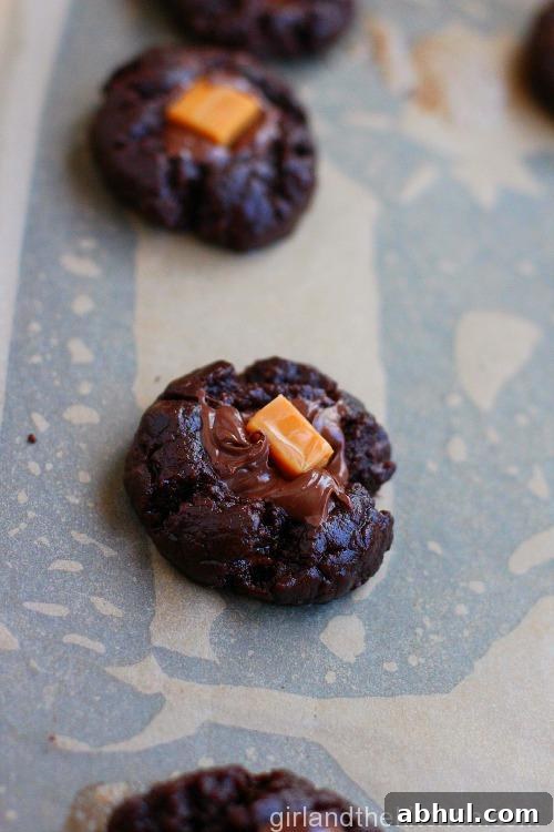 Salted Caramel and Nutella Stuffed Fudgy Cookies-007