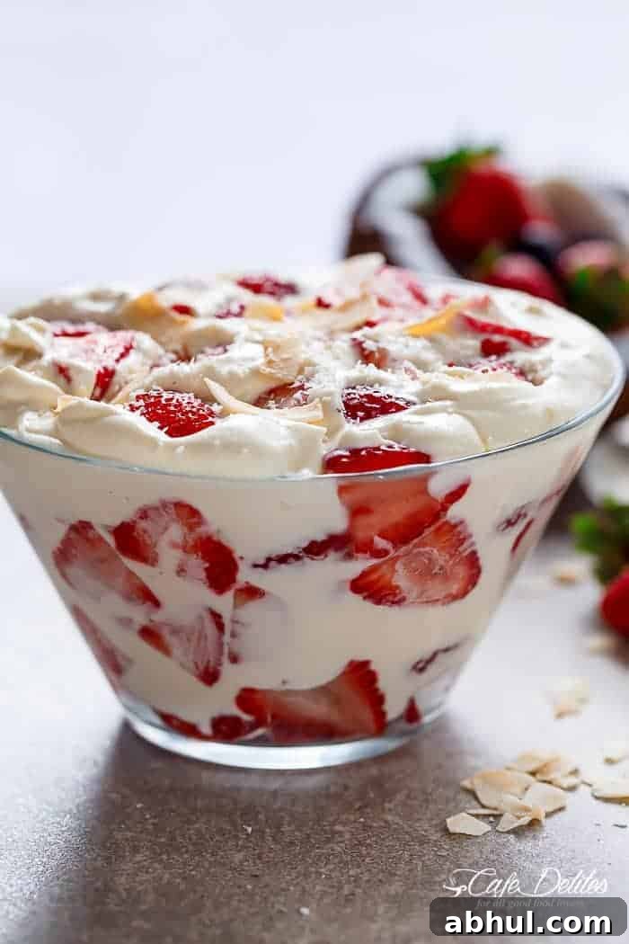 Side view of Strawberry Coconut Cheesecake Salad 