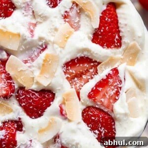 Strawberry Coconut Cheesecake Salad in a bowl