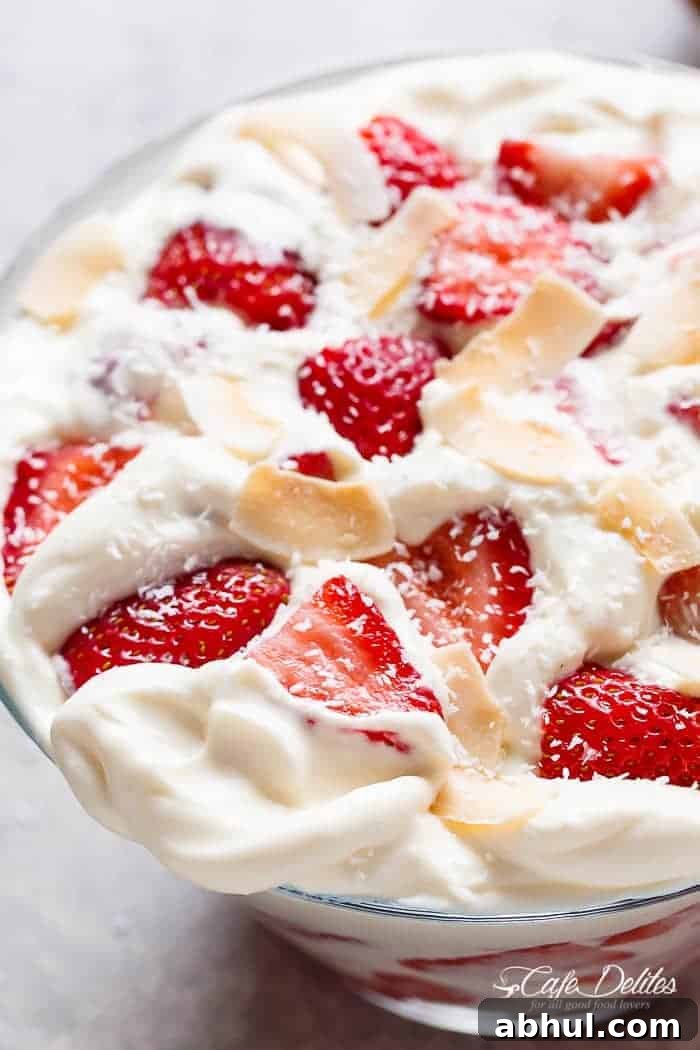 Top view image of Strawberry Coconut Cheesecake Salad