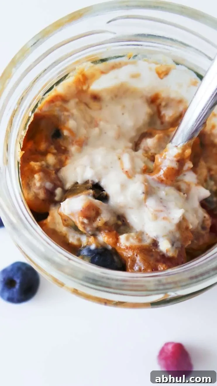 Creamy Overnight Oats With Yogurt (tasty on the go breakfast!)! This healthy and easy breakfast with peanut butter and berries tastes like a creamy dessert, but is good for your body! This 5-minute recipe is also a great meal prep breakfast idea as the oats keep in the fridge for 3-4 days.