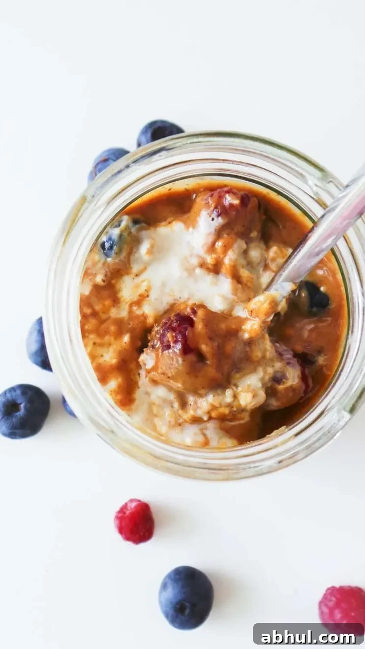 Creamy Overnight Oats With Yogurt (tasty on the go breakfast!)! This healthy and easy breakfast with peanut butter and berries tastes like a creamy dessert, but is good for your body! This 5-minute recipe is also a great meal prep breakfast idea as the oats keep in the fridge for 3-4 days.