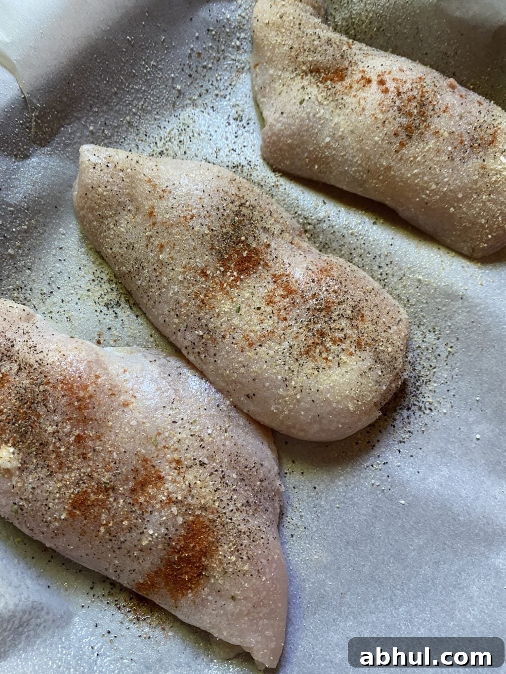 Seasoned raw chicken breasts