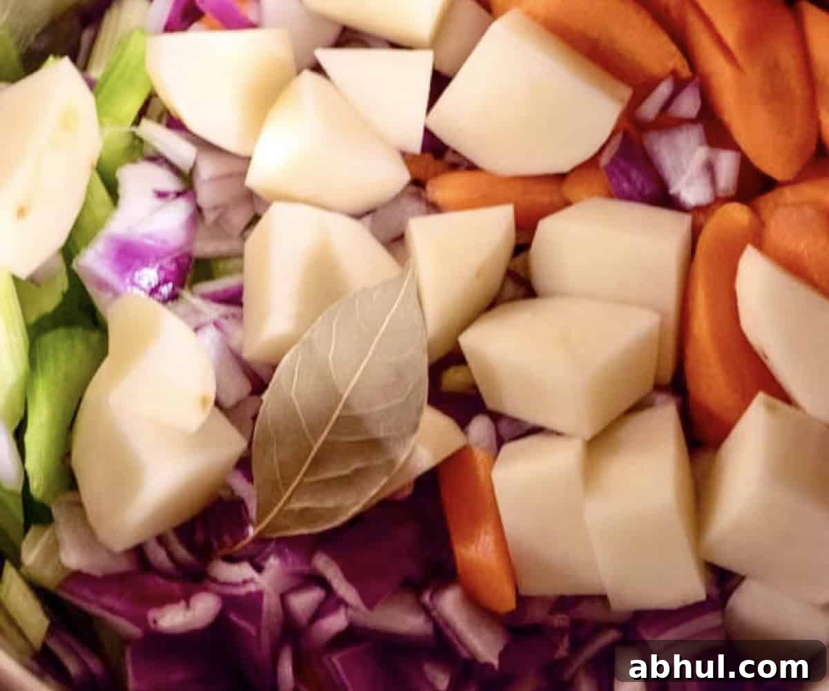 ingredients in the instant pot for lentil vegetable soup