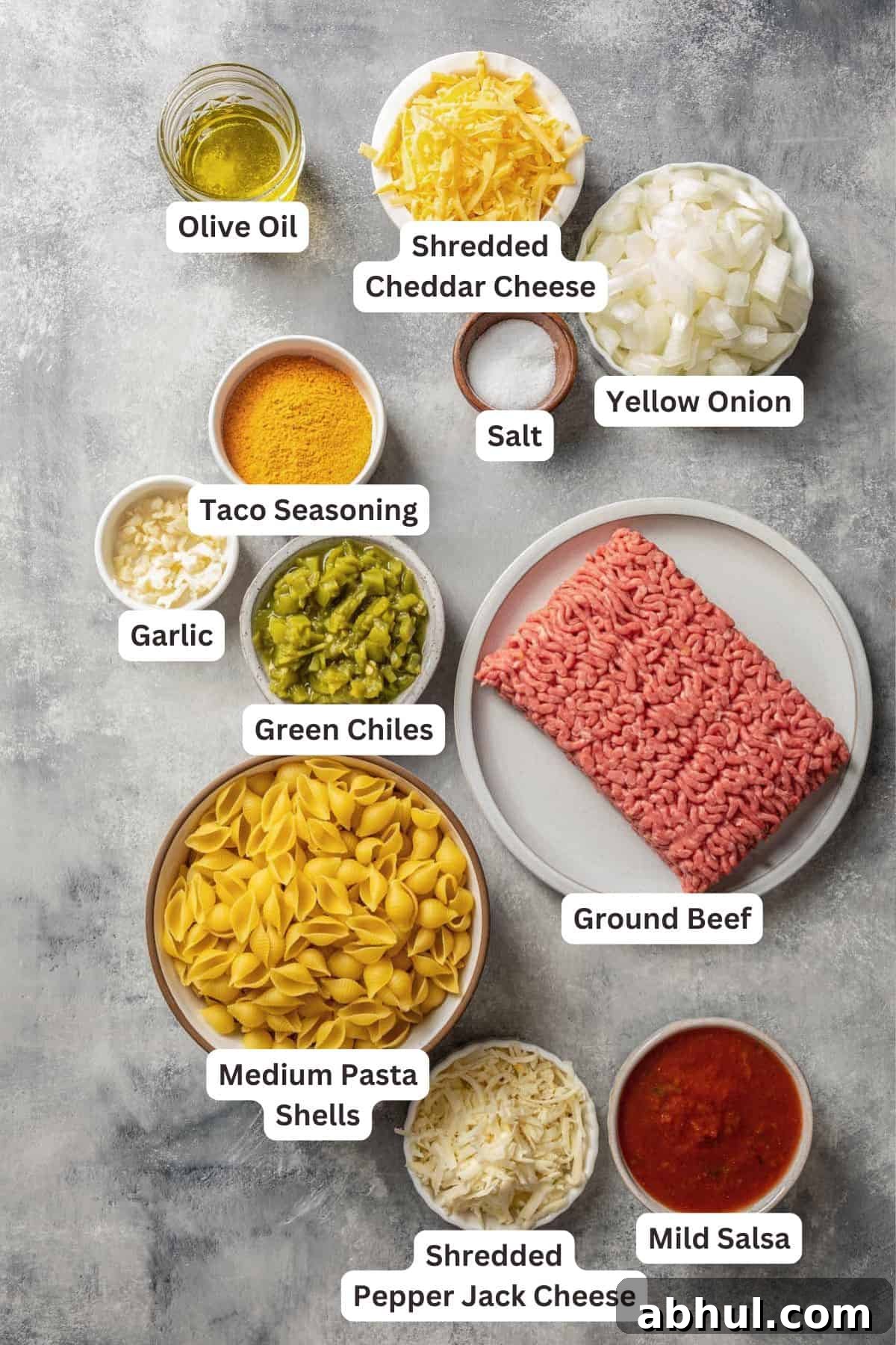 Ingredients for Mexican Taco Pasta.