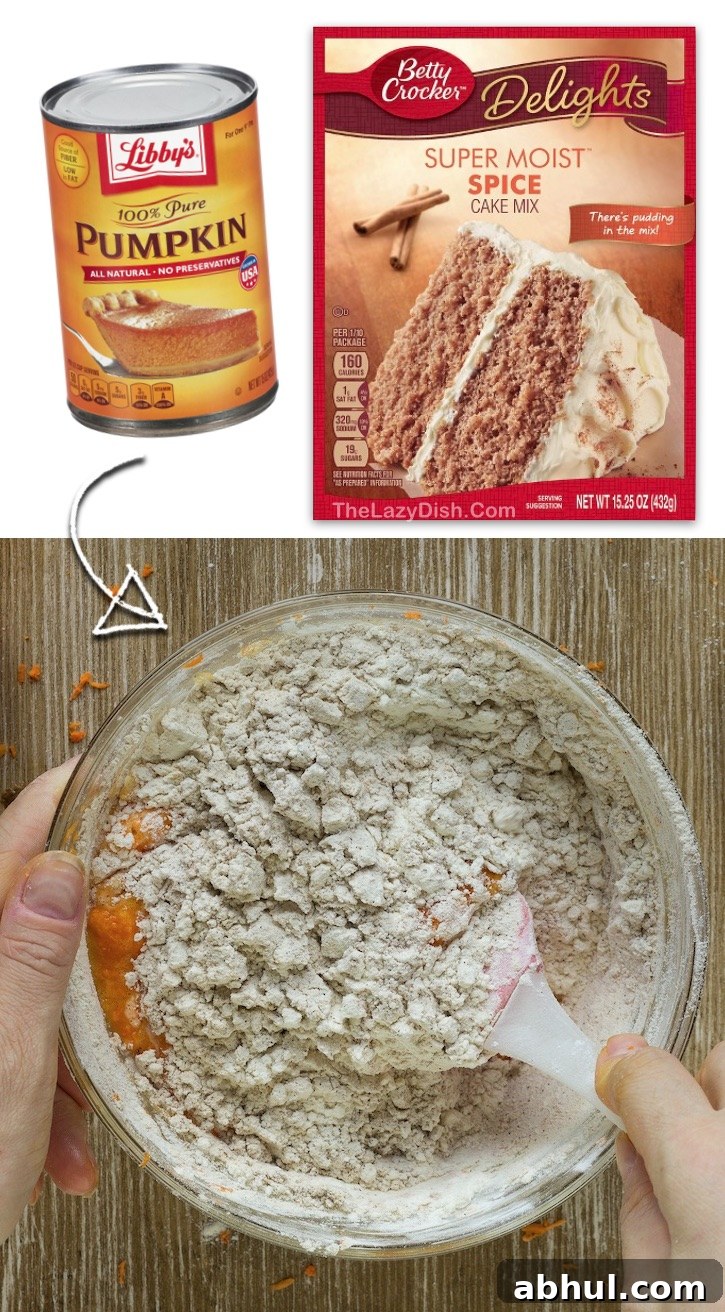 Quick and Easy 2 Ingredient Pumpkin Muffins Made With Spice Cake Mix -- Th best little fall treat!