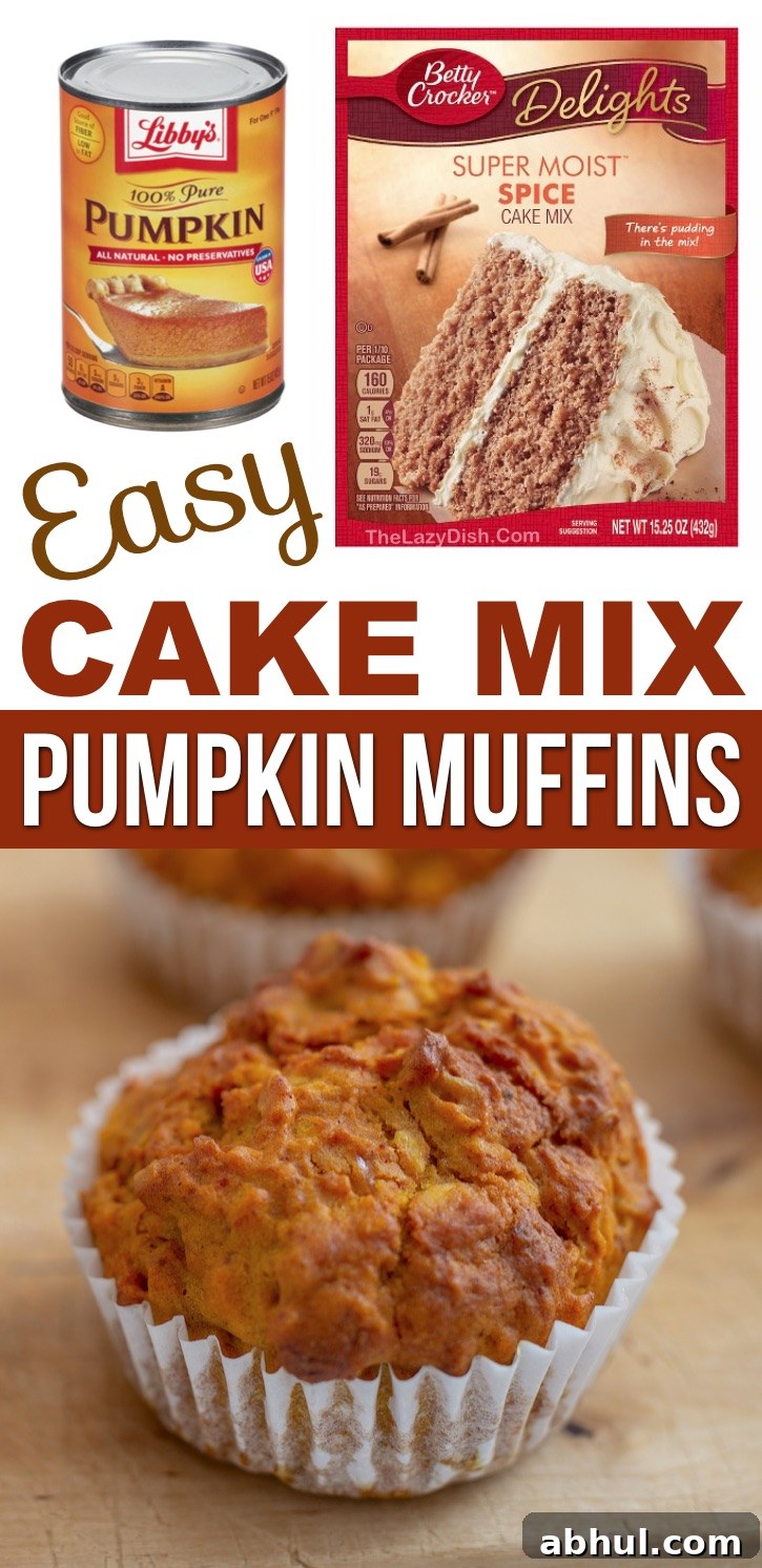 Looking for easy pumpkin recipes? These 2 ingredient cake mix pumpkin spice muffins are so quick and easy to make with just a box of Betty Crocker spice cake mix and a can of pumpkin puree. Awesome with cream cheese! Perfect for breakfast, snacks or desserts. So simple, moist and delicious. Even the kids will love these fall pumpkin pie inspired muffins. #cakemix #muffins #pumpkin #fall #thelazydish 