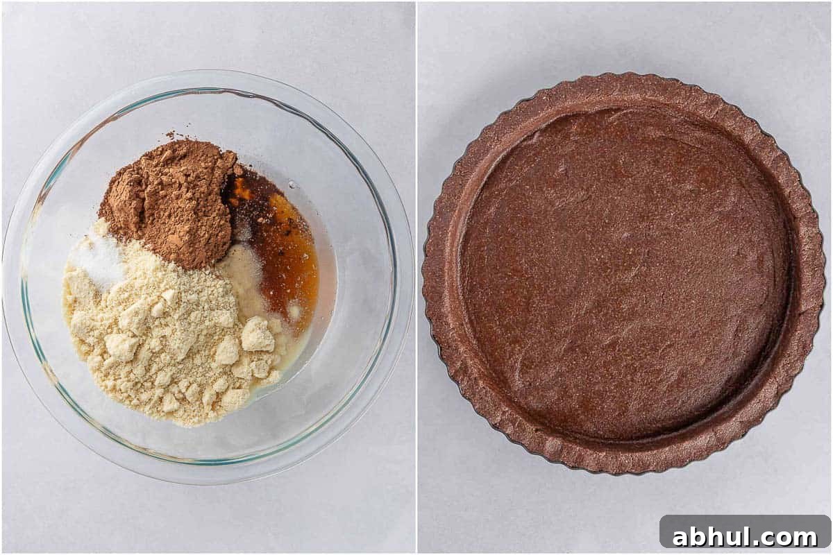 Preparing the no bake vegan chocolate pie.