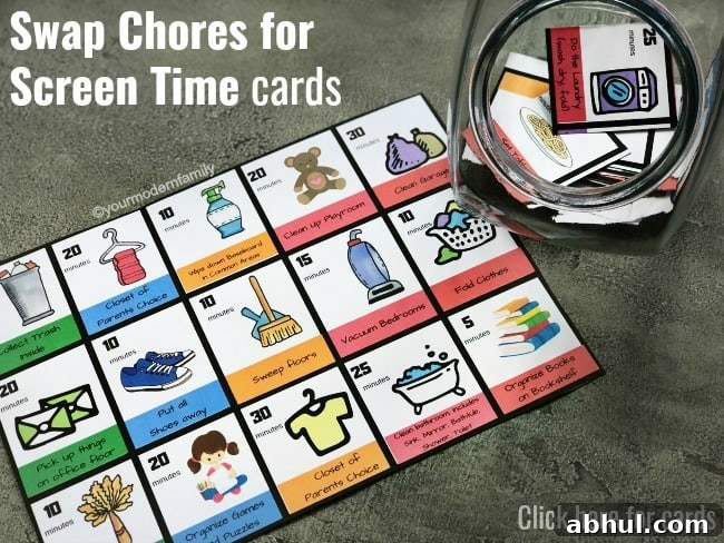 Cards to swap chores for screen time by yourmodernfamily