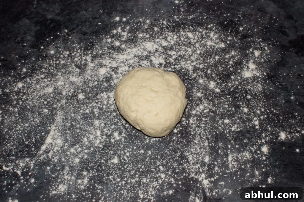 Pizza dough on a lightly floured work surface