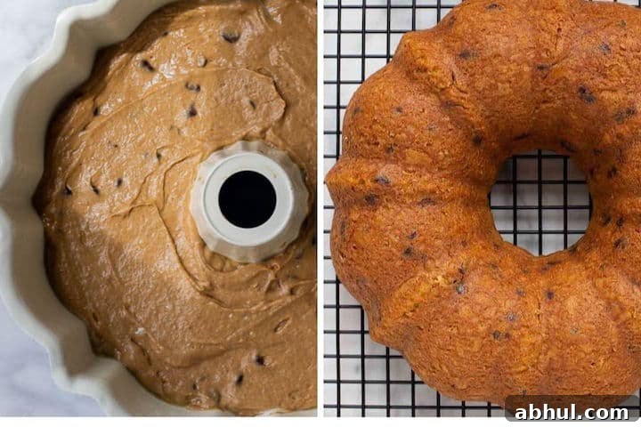 bundt cake before and after baking