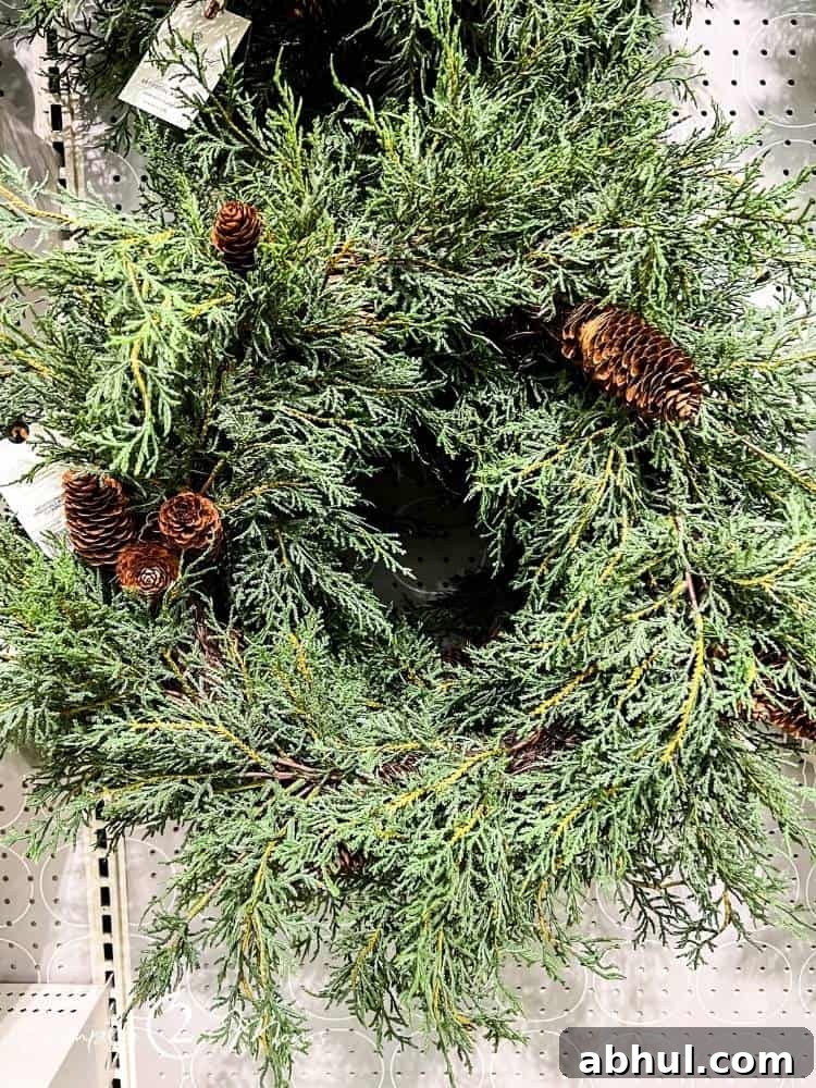 Top Target Christmas Decor Picks for Festive Holiday Style 3 cedar and pinecone faux wreath hanging in store