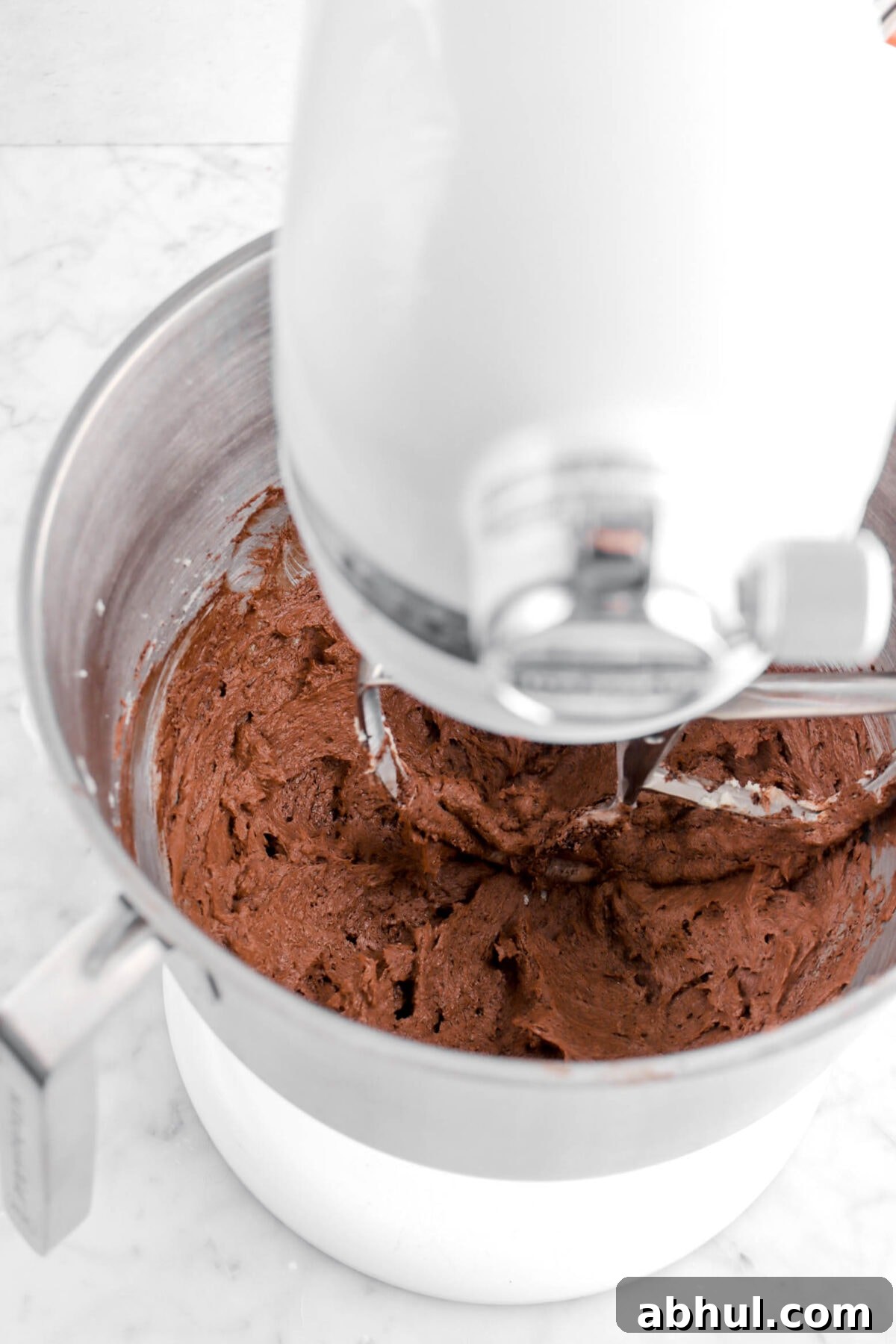 Chocolate-Strawberry Linzer Cookie Recipe for Perfect Sandwich Cookies 15 chocolate and butter mixture in stand mixer
