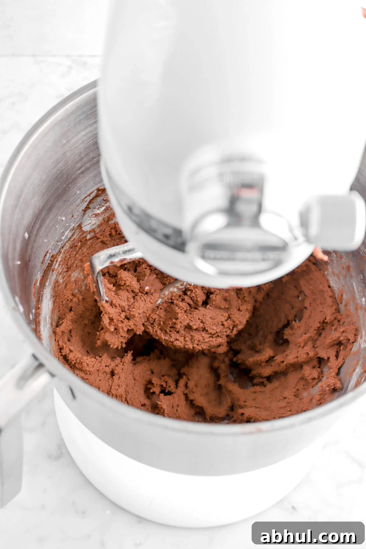 Chocolate-Strawberry Linzer Cookie Recipe for Perfect Sandwich Cookies 17 chocolate cookie dough in mixer