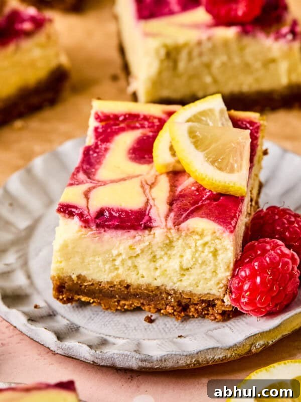 protein cheesecake bars with lemon and raspberry