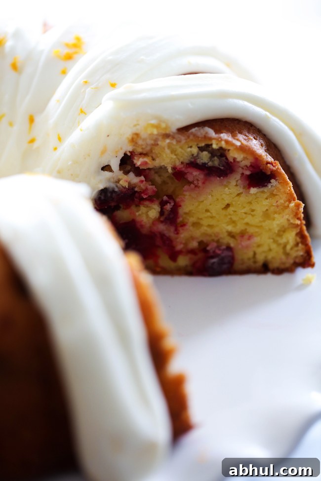 Slice of Cranberry Orange Bundt Cake