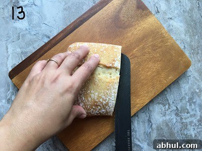 Cut the bread in horizontal halves.