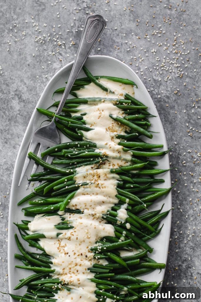 Dijon Tahini Green Beans by Flora & Vino
