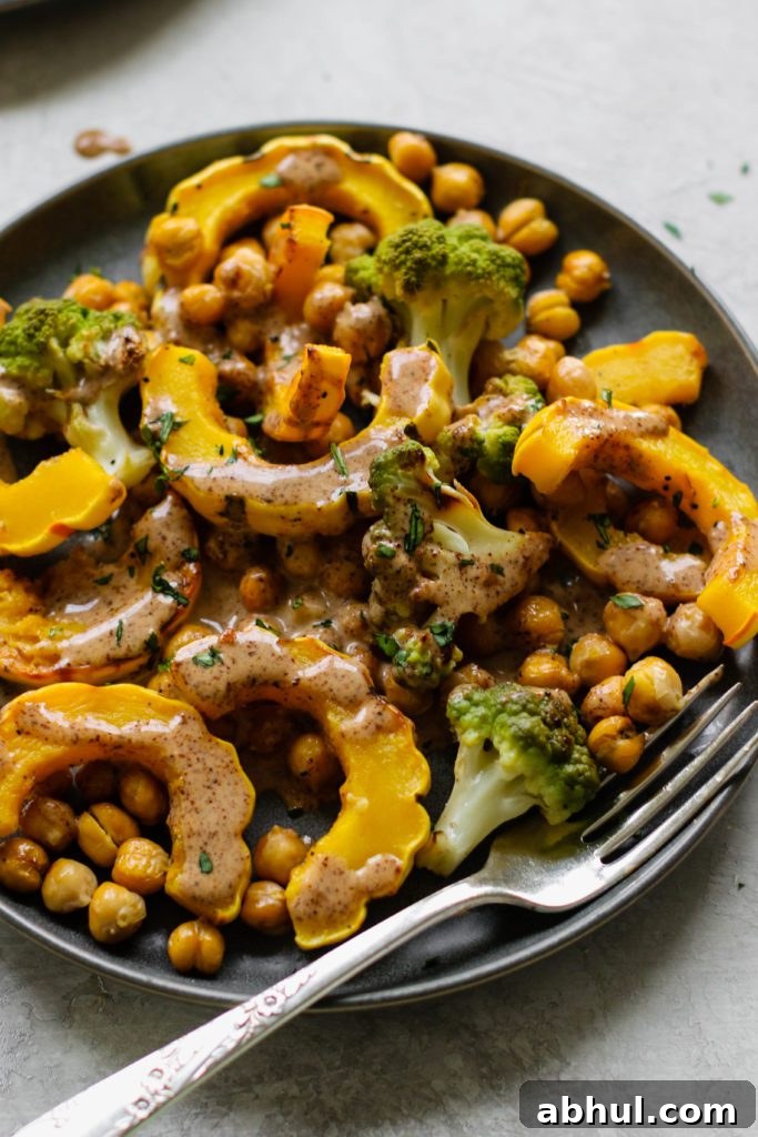 Delicata Chickpea Bake With Almond Butter “Gravy” by Flora & Vino