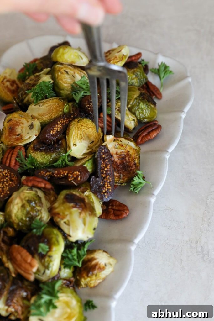 Roasted Brussels Sprouts with Figs & Pecans by Flora & Vino