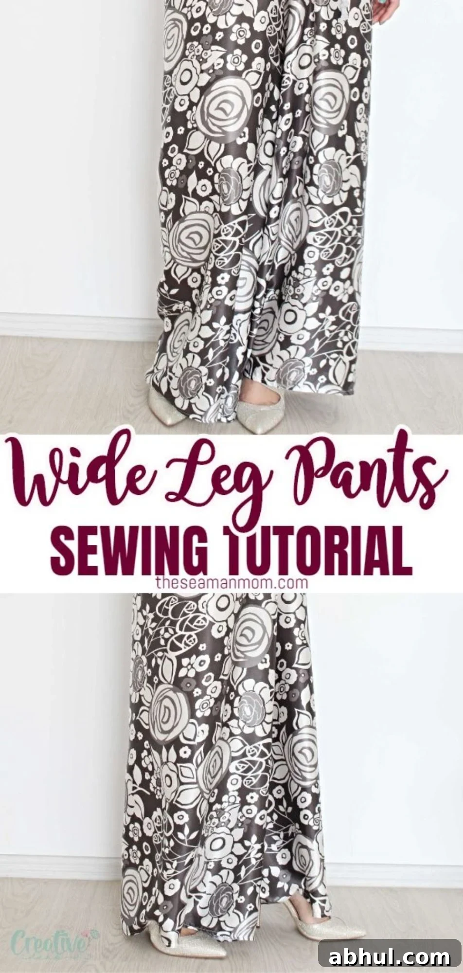 Sew Flowy Wide-Leg Pants: Step-by-Step Sewing Pattern Guide 15 Photo collage of wide leg pants pattern, front and side view