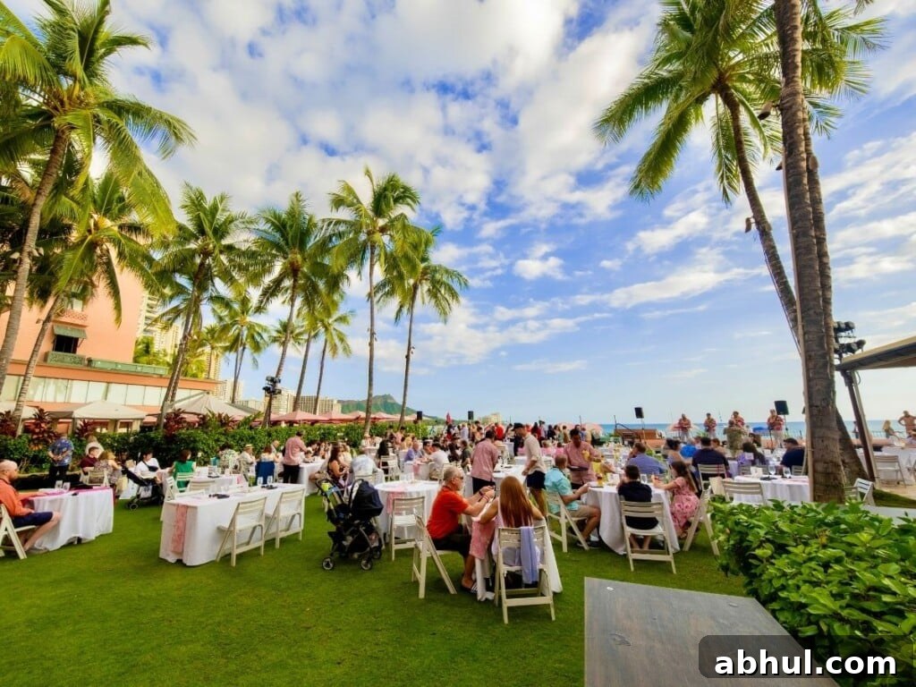 The ʻAhaʻaina, A Royal Hawaiian Lūʻau setting on the front lawn.