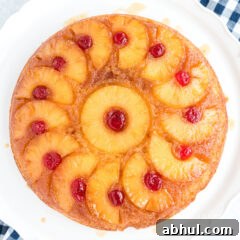 pineapple upside down cake on a white plate