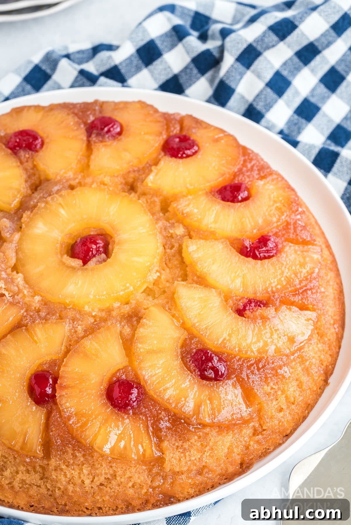 close up of pineapple upside down cake