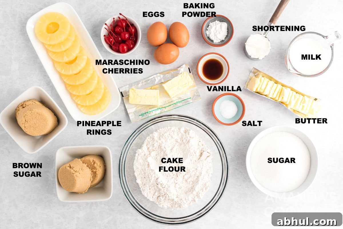 labeled ingredients for pineapple upside down cake