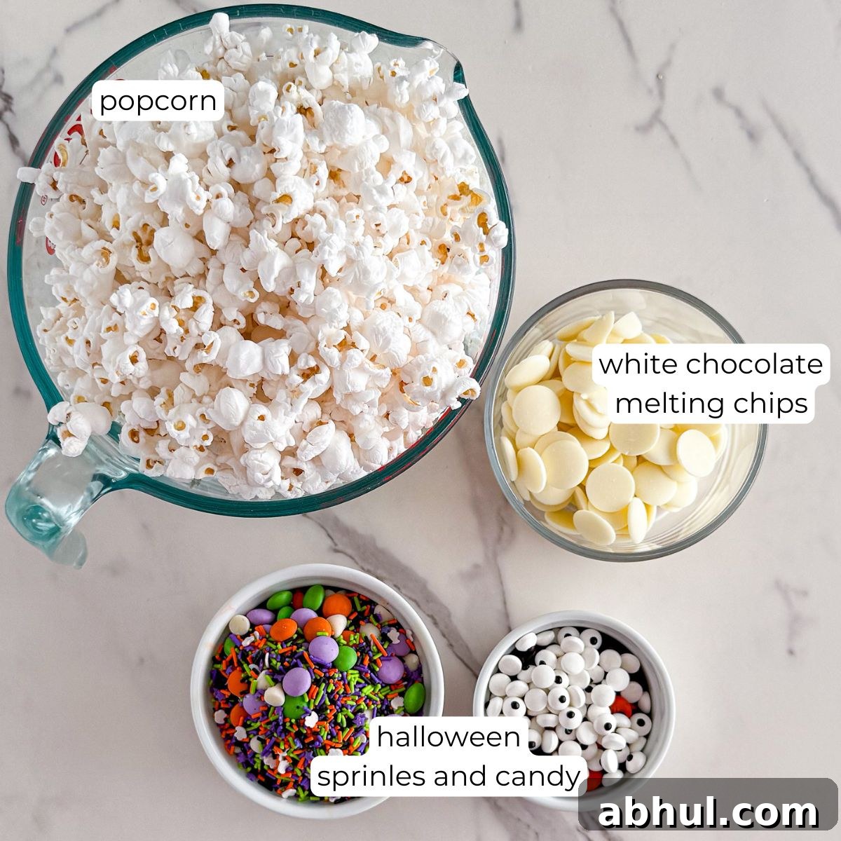 Ingredients for Halloween popcorn.