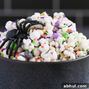 Bowl of halloween popcorn.