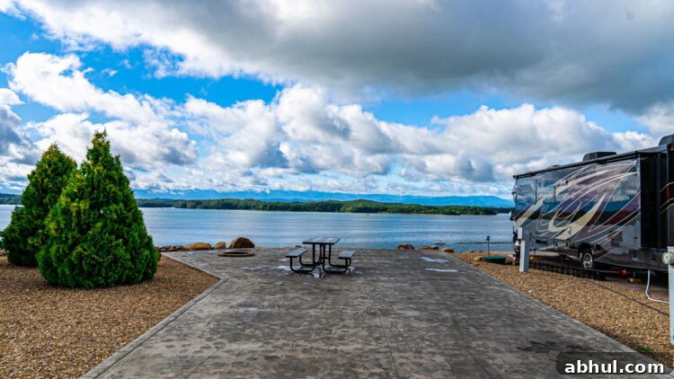 view of an RV site overlooking Lake Douglas