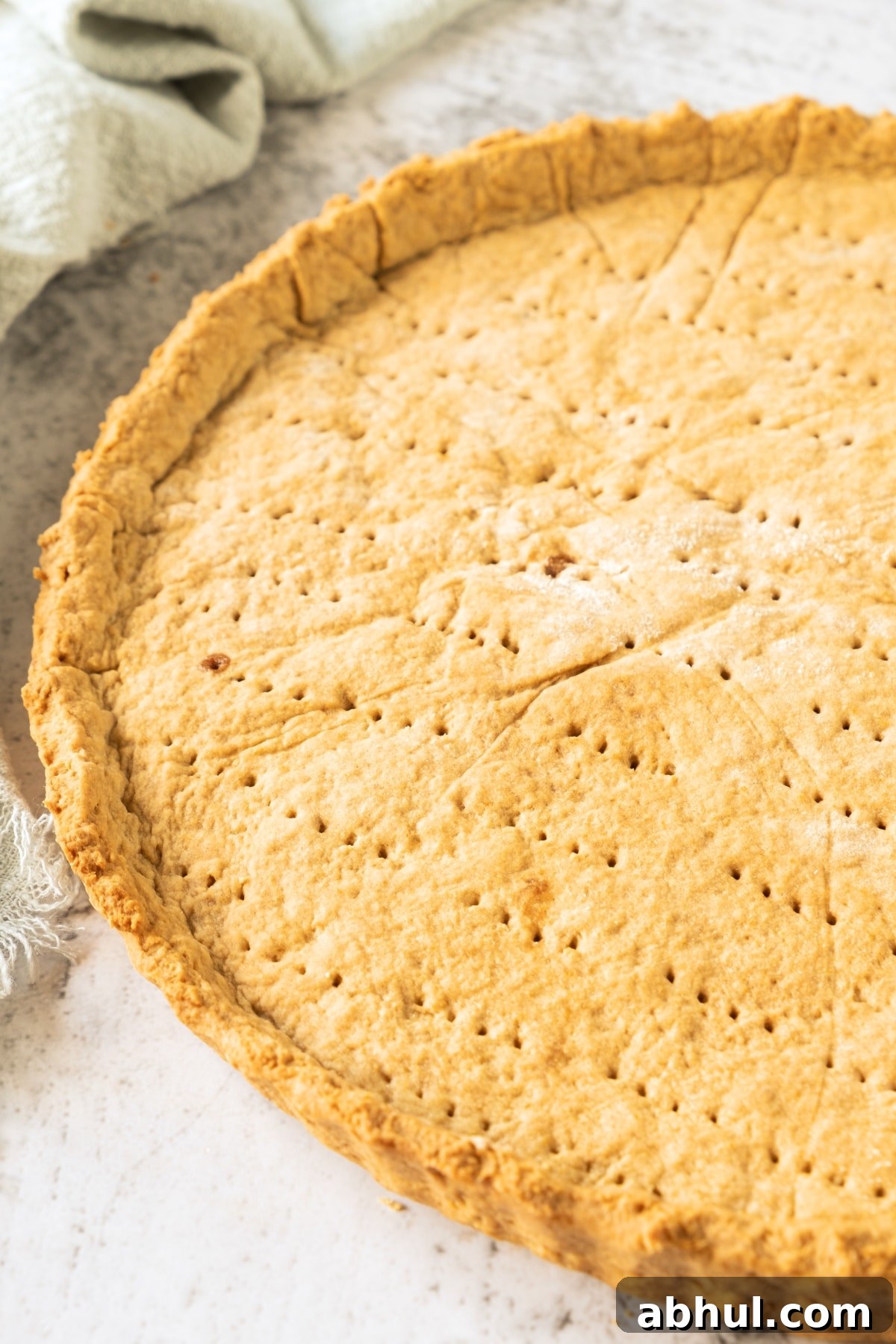 Up close view of graham cracker pie crust.