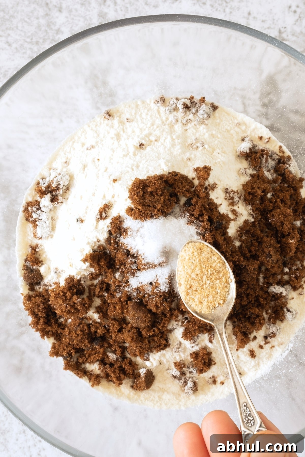 Dry ingredients in glass bowl.