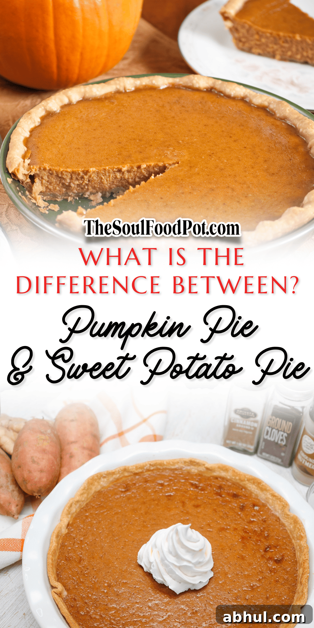 What is the difference between pumpkin and sweet potato pies?