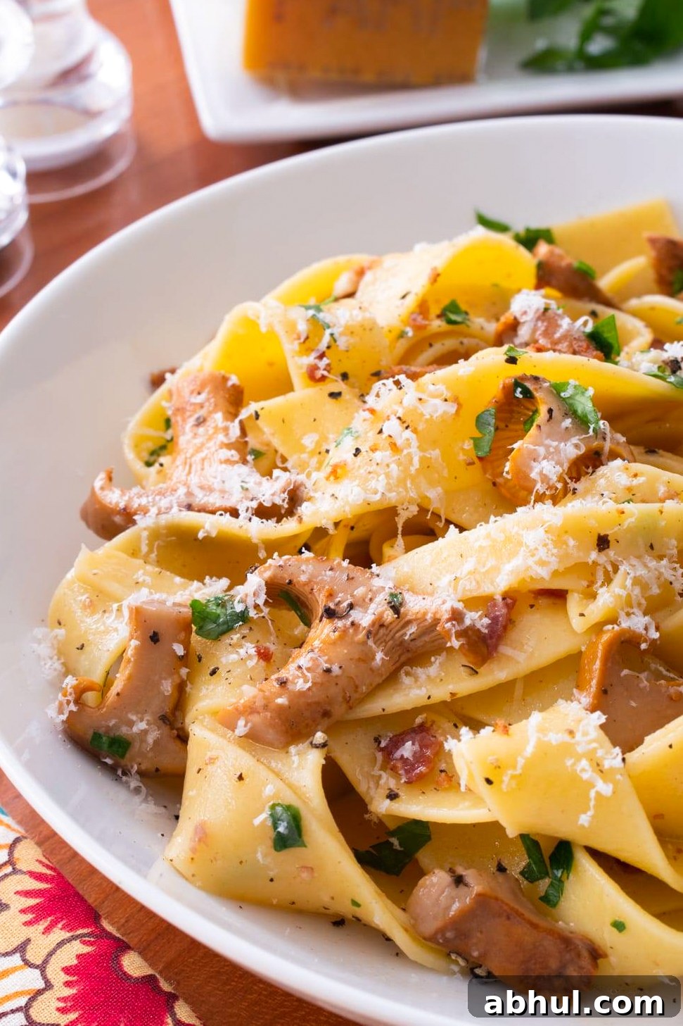 Pappardelle with Chanterelles in a Garlic Butter Wine Sauce
