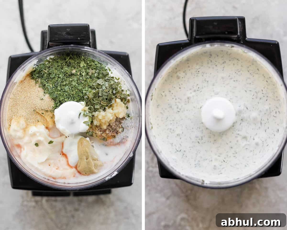 Homemade Herb Ranch Dressing Recipe for Fresh Flavor 4 All of the ingredients in a food processor blended.