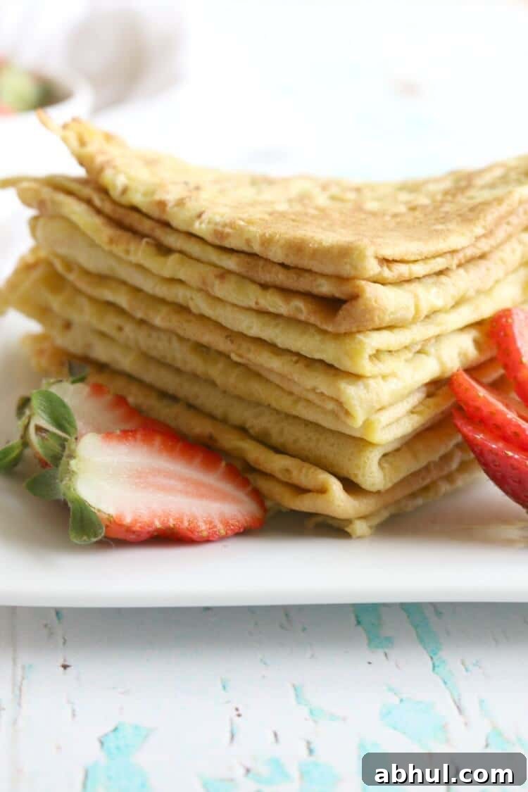 4 Ingredient Paleo Crêpes - Easily made with 4 common ingredients found in most kitchens. They're enjoyed sweet or savory with your favorite fixings. Grain free, Dairy Free, Gluten Free