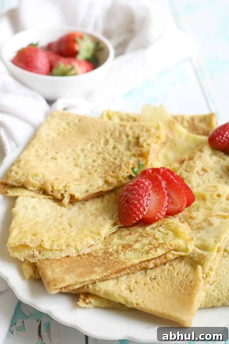 4 Ingredient Paleo Crêpes - Easily made with 4 common ingredients found in most kitchens. They're enjoyed sweet or savory with your favorite fixings. Grain free, Dairy Free, Gluten Free