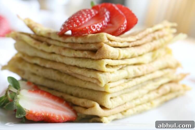 4 Ingredient Paleo Crêpes - Easily made with 4 common ingredients found in most kitchens. They're enjoyed sweet or savory with your favorite fixings. Grain free, Dairy Free, Gluten Free