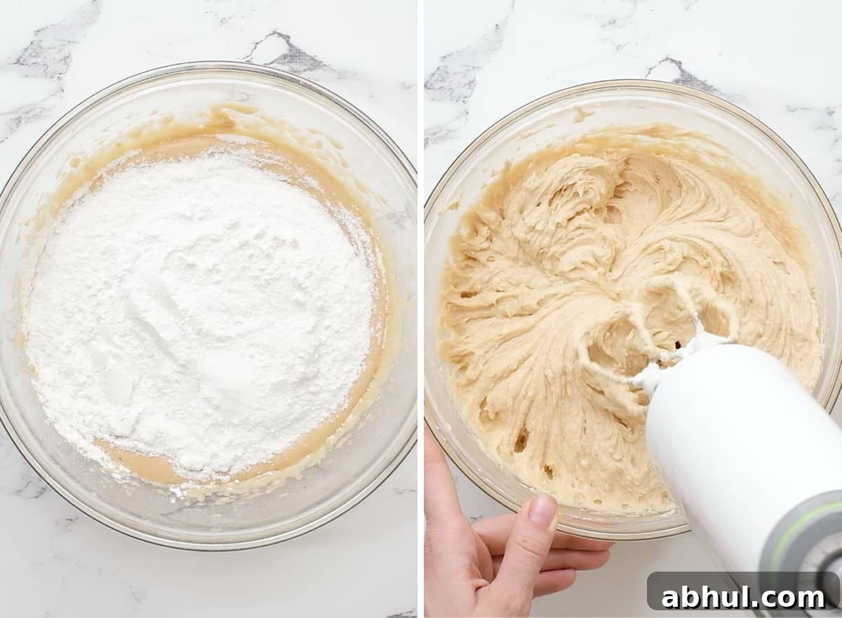 two photos showing how to make vegan peanut butter frosting