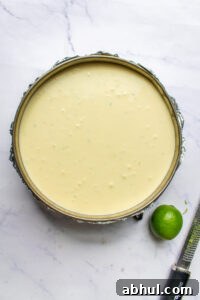 key lime cheesecake before baking