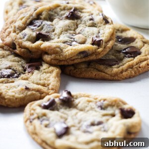 A stack of chocolate chip cookies made with malted milk.