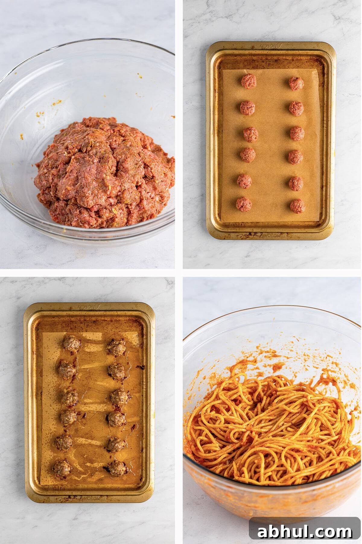 collage of images showing how to make the first steps for Meatball Sliders