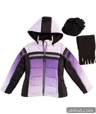 Rothschild Kids' girls purple and white winter coat with hat and scarf