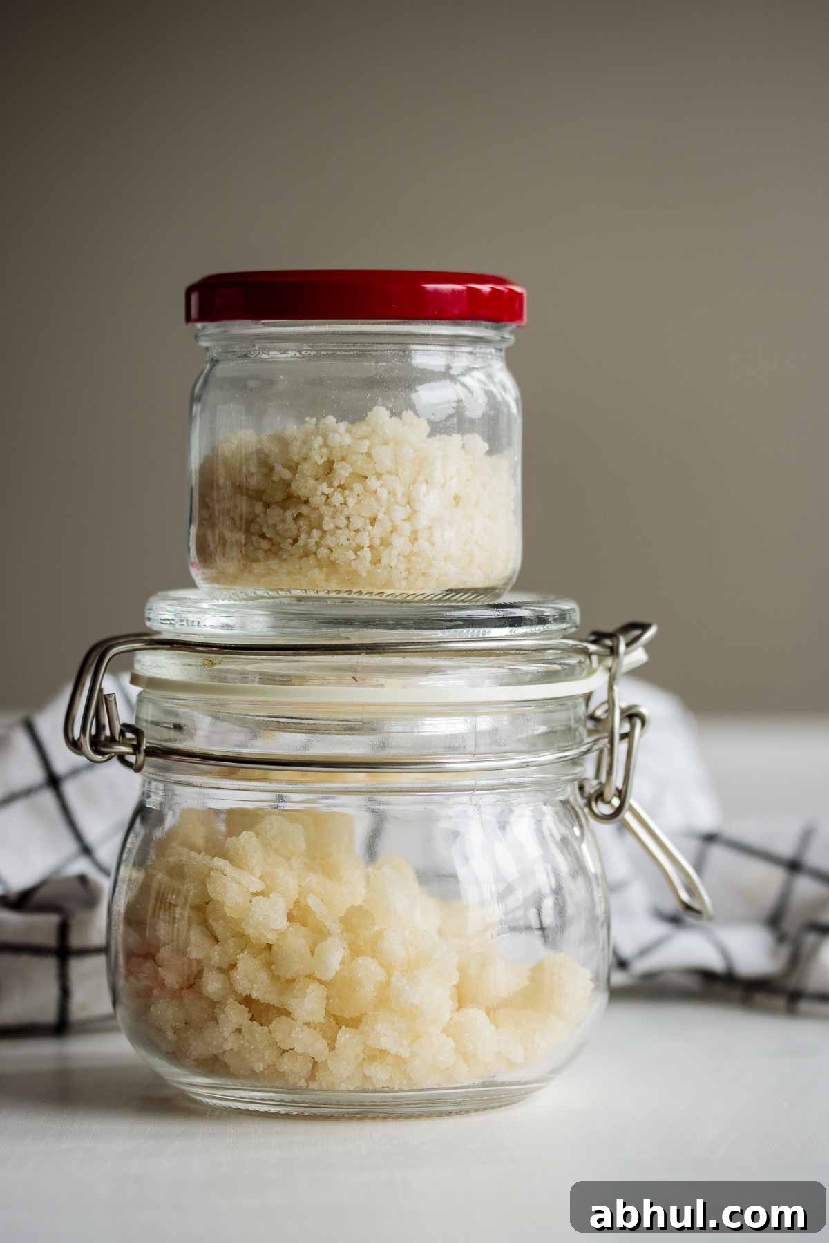 Glass jars with Swedish and Belgian sugar pearls.
