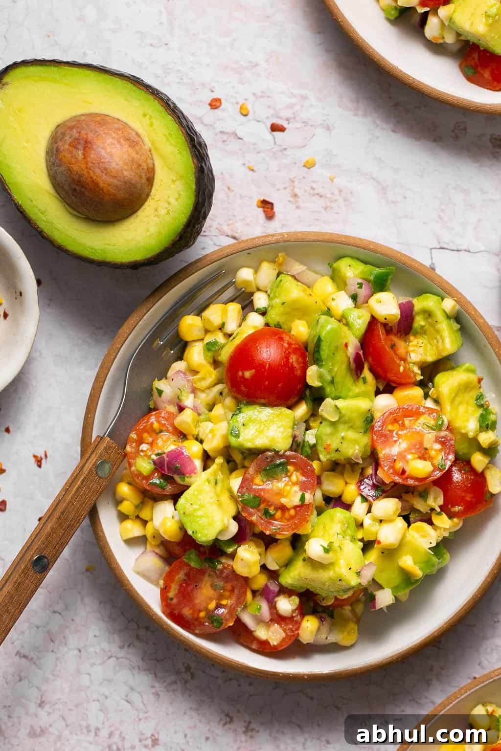 avocado corn salad on plate