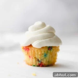 one funfetti cupcake with vanilla buttercream.