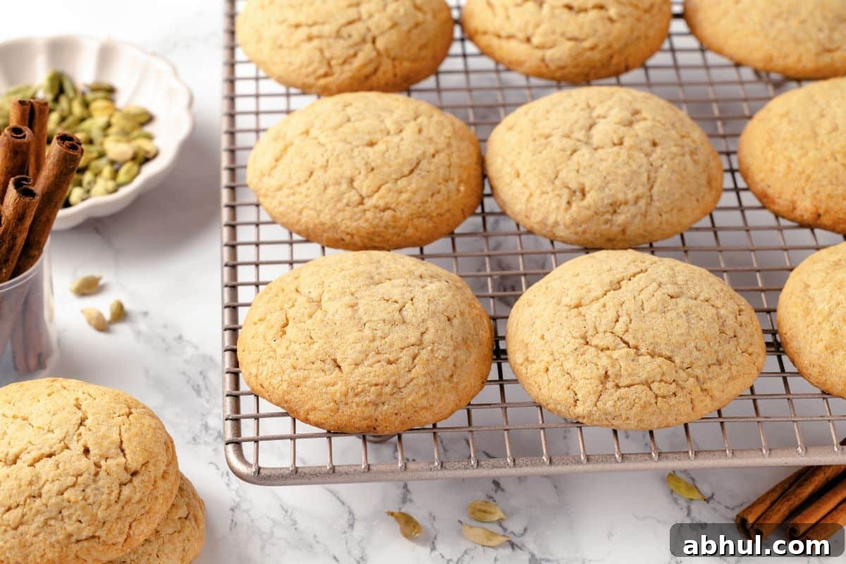 Close up of chai sugar cookies on a cooling rack