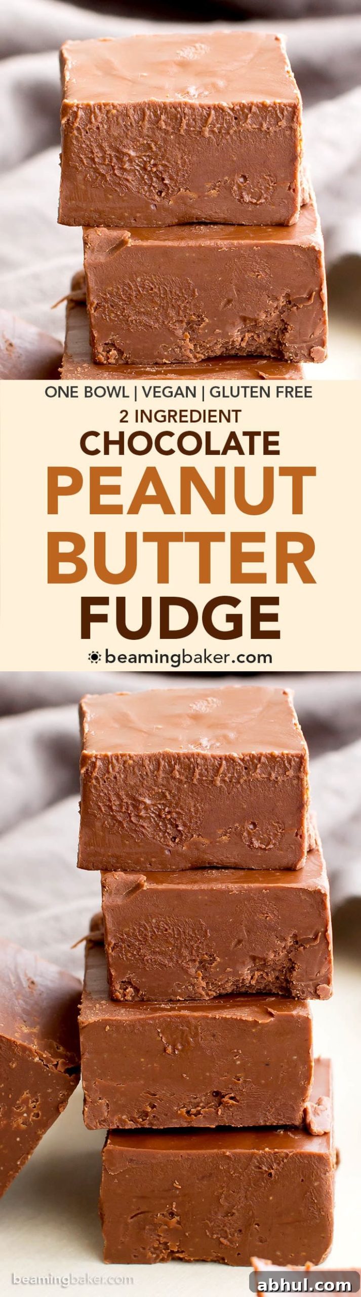 2 Ingredient Vegan Chocolate Peanut Butter Freezer Fudge (V, GF, DF): a super easy recipe for thick, decadent chocolate peanut butter fudge. #Vegan #GlutenFree #DairyFree | BeamingBaker.com